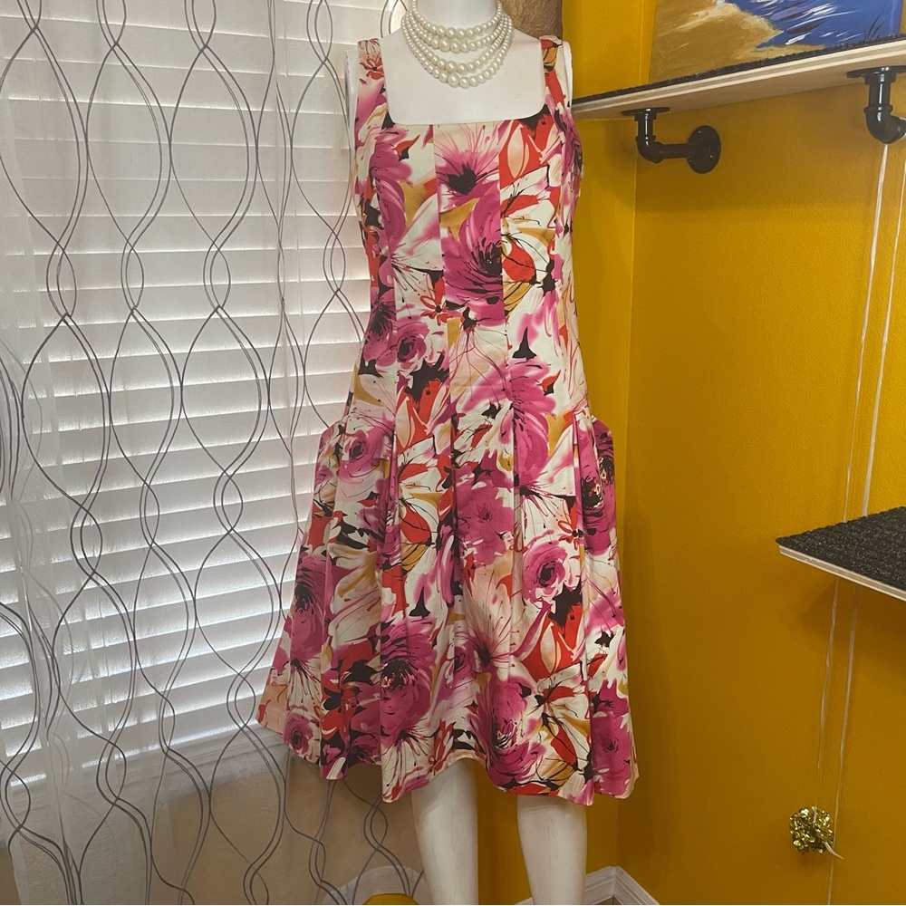 American Living Vintage floral dress 50s pinup style, pockets, side zipper Sz 12